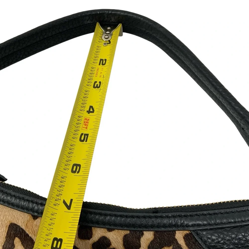 Margot Leopard Print Calf Hair and Black Tan Pebbled Leather Hobo Shoulder Bag